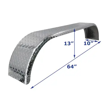 Aluminum Diamond Plate Boat Trailer Fender 14 gauge Tandem Axle 10 in x 64 in x 13 in