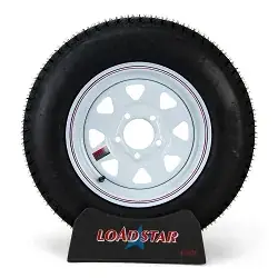 ST175/80D13 Trailer Tire on a White Spoke Painted 5 bolt Wheel B78-13