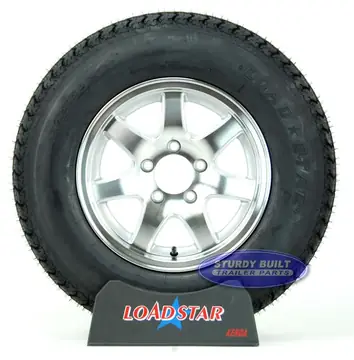 Trailer Tire ST205/75D14 Bias Ply on Aluminum 7 Spoke Wheel 5 Lug