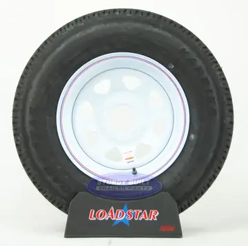 ST205/75R14 Radial Trailer Tire mounted on a White Painted 5 bolt Wheel