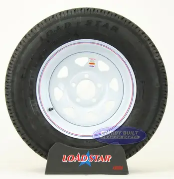 ST205/75R15 Radial Trailer Tire on a White Painted Spoke 5 bolt Wheel