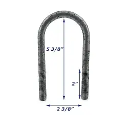 Galvanized Round Trailer U-Bolt Only 1/2 inch x 2 3/8 inch x 5 3/8 inch
