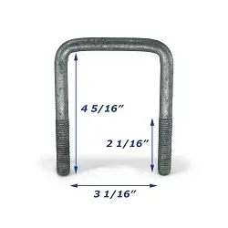 Galvanized Trailer U-Bolt Only 1/2 inch x 3 1/16 inch x 4 5/16 inch
