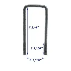 Galvanized Trailer U-Bolt Only 1/2 inch x 3 inch x 7 3/4 inch
