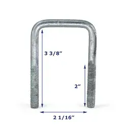 Galvanized Trailer U-Bolt Only 3/8 inch x 2 inch x 3 3/8 inch