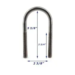 Stainless Steel Round Trailer U-Bolt Only 1/2 inch x 2 3/8 inch x 5 3/8 inch