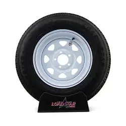 ST205/75R15 Radial Trailer Tire Load Range D on a White Spoke Painted 5 bolt Wheel