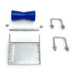 8 inch Blue Poly Vinyl Boat Trailer Keel Roller and Bracket Kit for 3x3 Cross Members