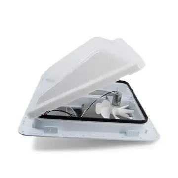 Trailer Roof Vent EZ Lift Assembly w/ White Top and 12V Fan